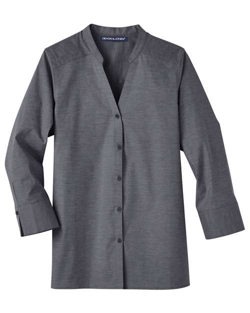 Women's Crown Collection Stretch Pinpoint Chambra Three-Quarter Sleeve Shirt