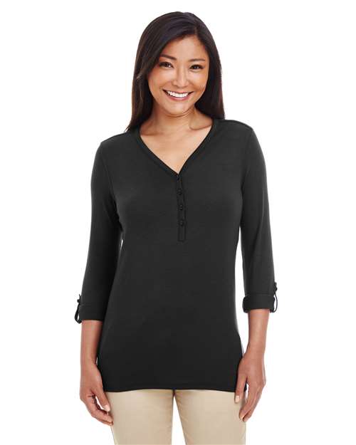 Women's Perfect Fit Y-Placket Convertible Sleeve Knit Top