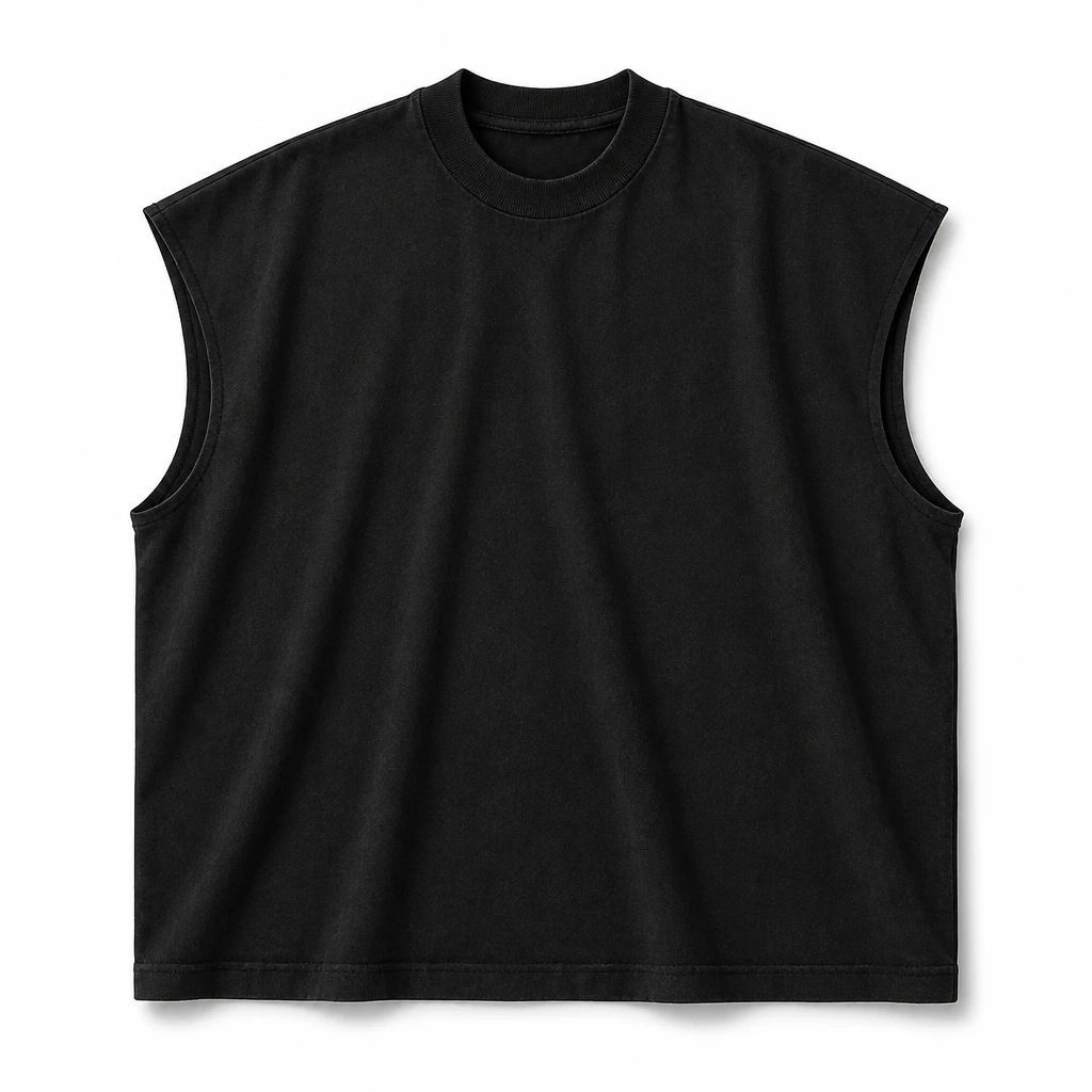 The Reserve Collection SHGDMT 7.5 Oz. Garment Dye Muscle Tee Black front view for custom printing