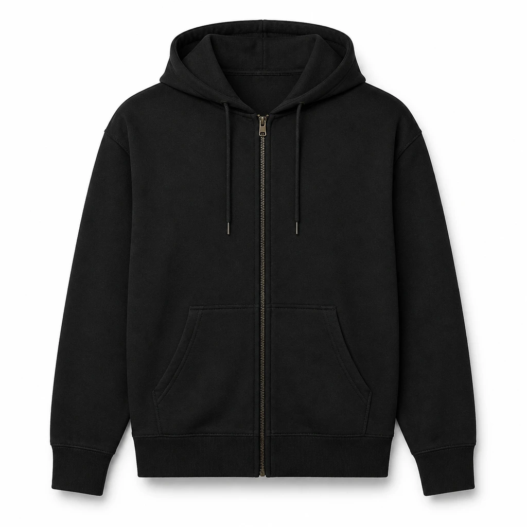 The Reserve Collection 102 Adult Essential Zip Up Hoodie Black front view for custom printing