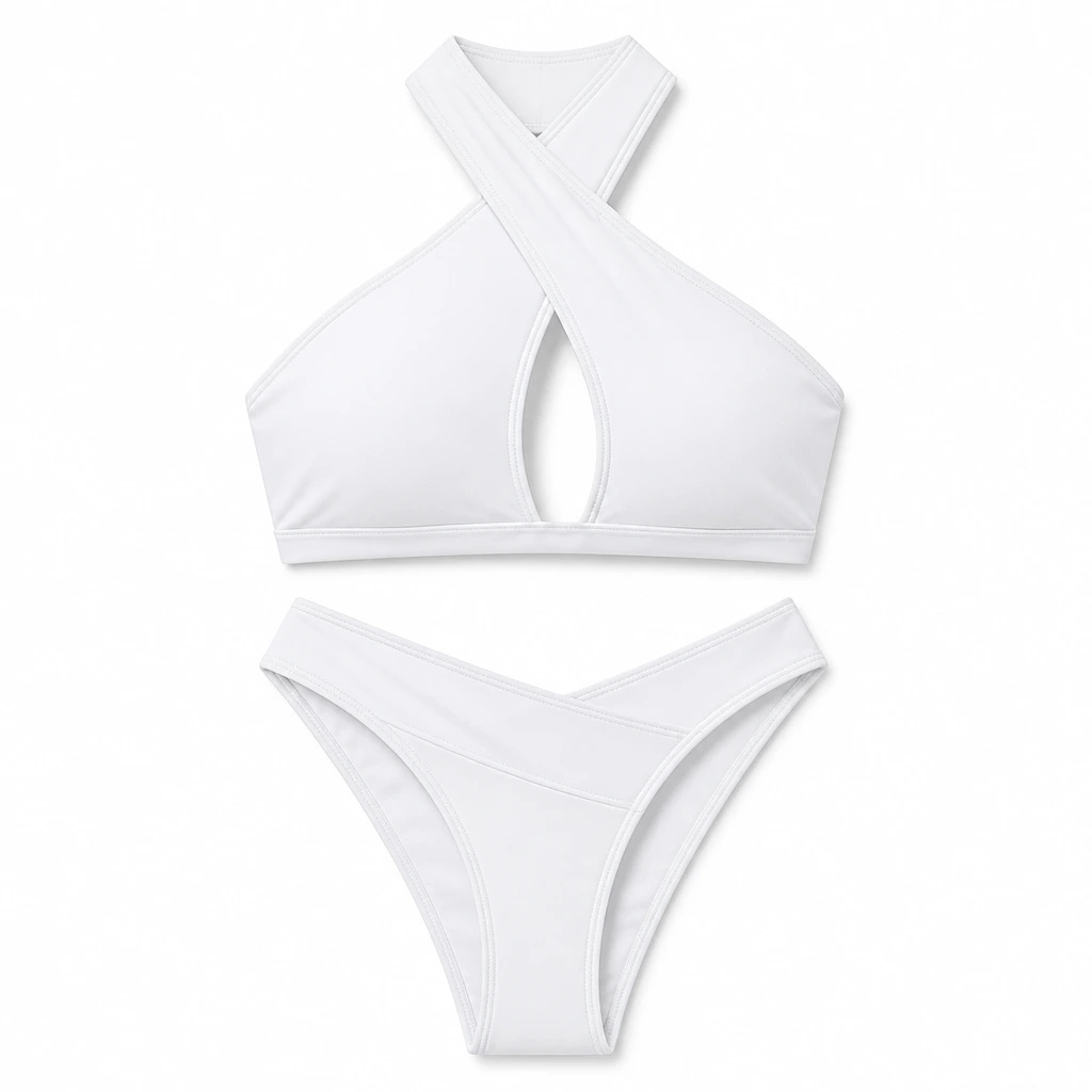 Color-Block Crisscross Bikini White front view for custom printing
