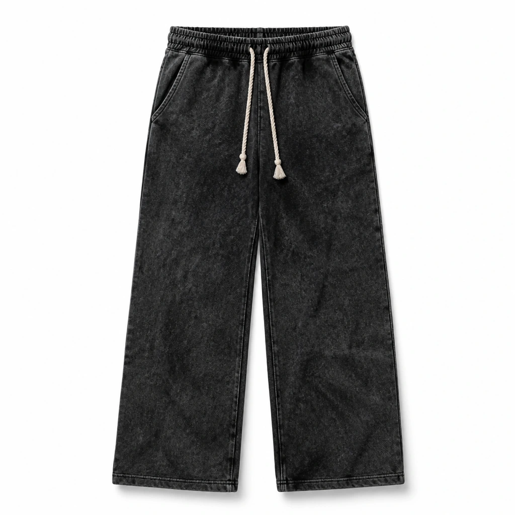 The Reserve Collection BH604 Crystal Wash Baggy Pants Black front view for custom printing