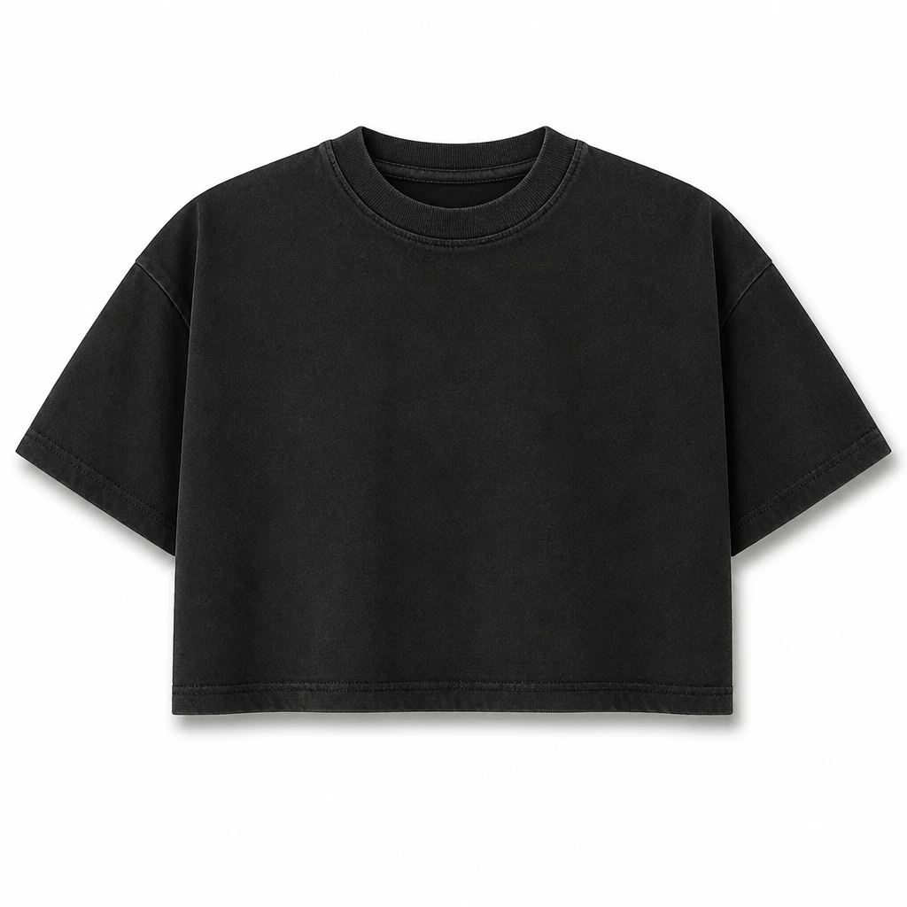 The Reserve Collection SHGDCT 6.0 oz Garment Dye Crop Top Black front view for custom printing