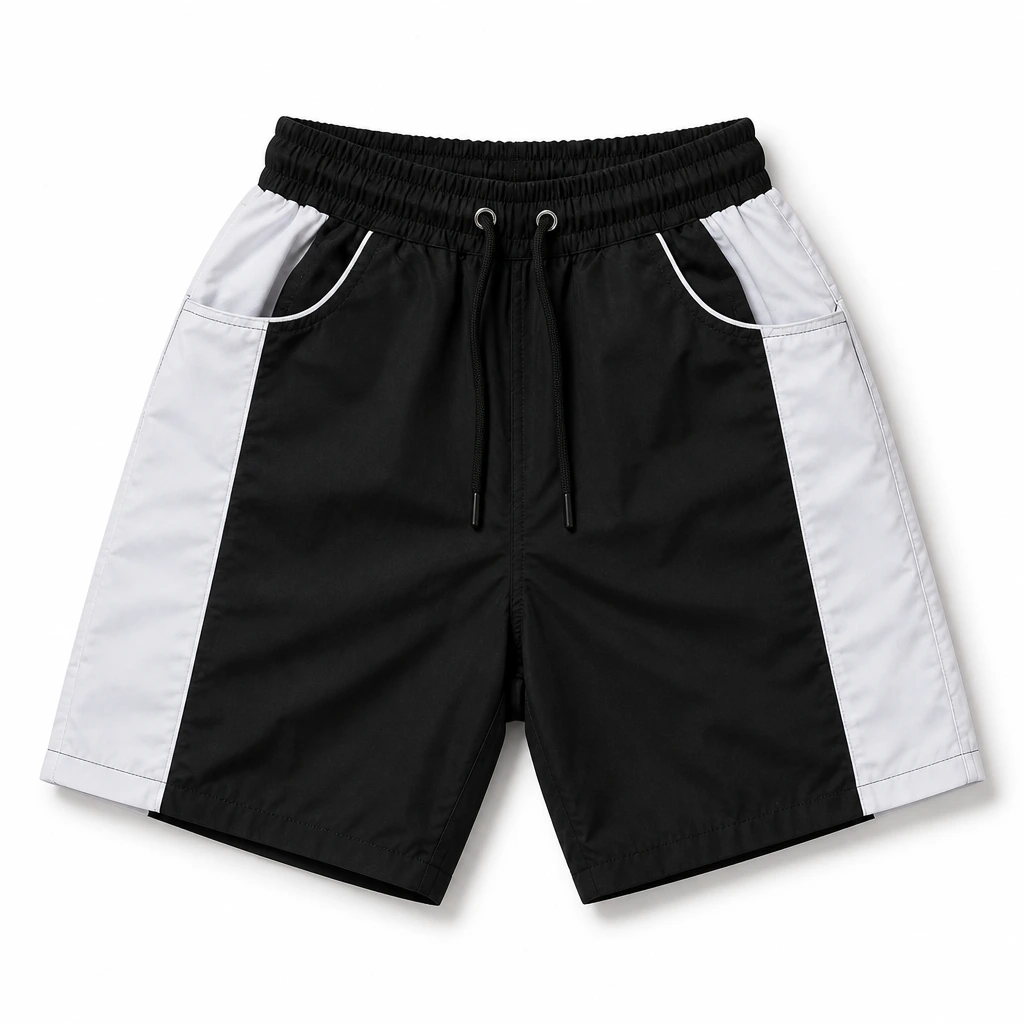 The Reserve Collection BH703 Nylon Biker Boys Shorts Black/White front view for custom printing