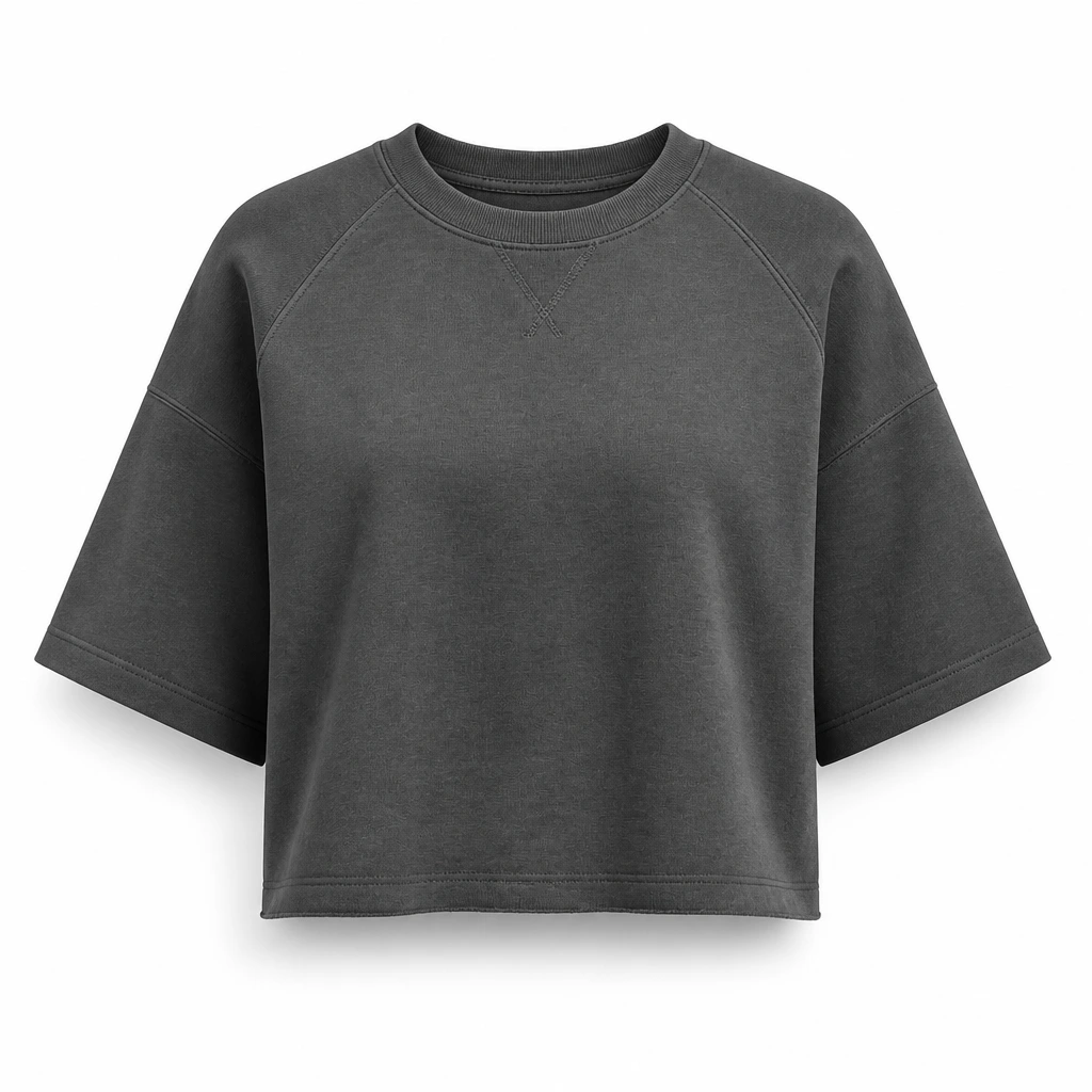 The Reserve Collection UFL-2207 Crop Drop Shoulder Fleece Raglan Smoke front view for custom printing