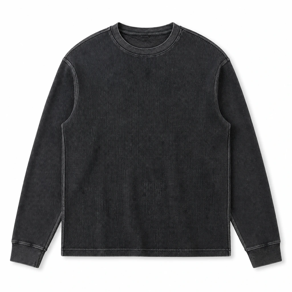 The Reserve Collection BH1008 Thermal Long Sleeves Luxe Tee Black front view for custom printing