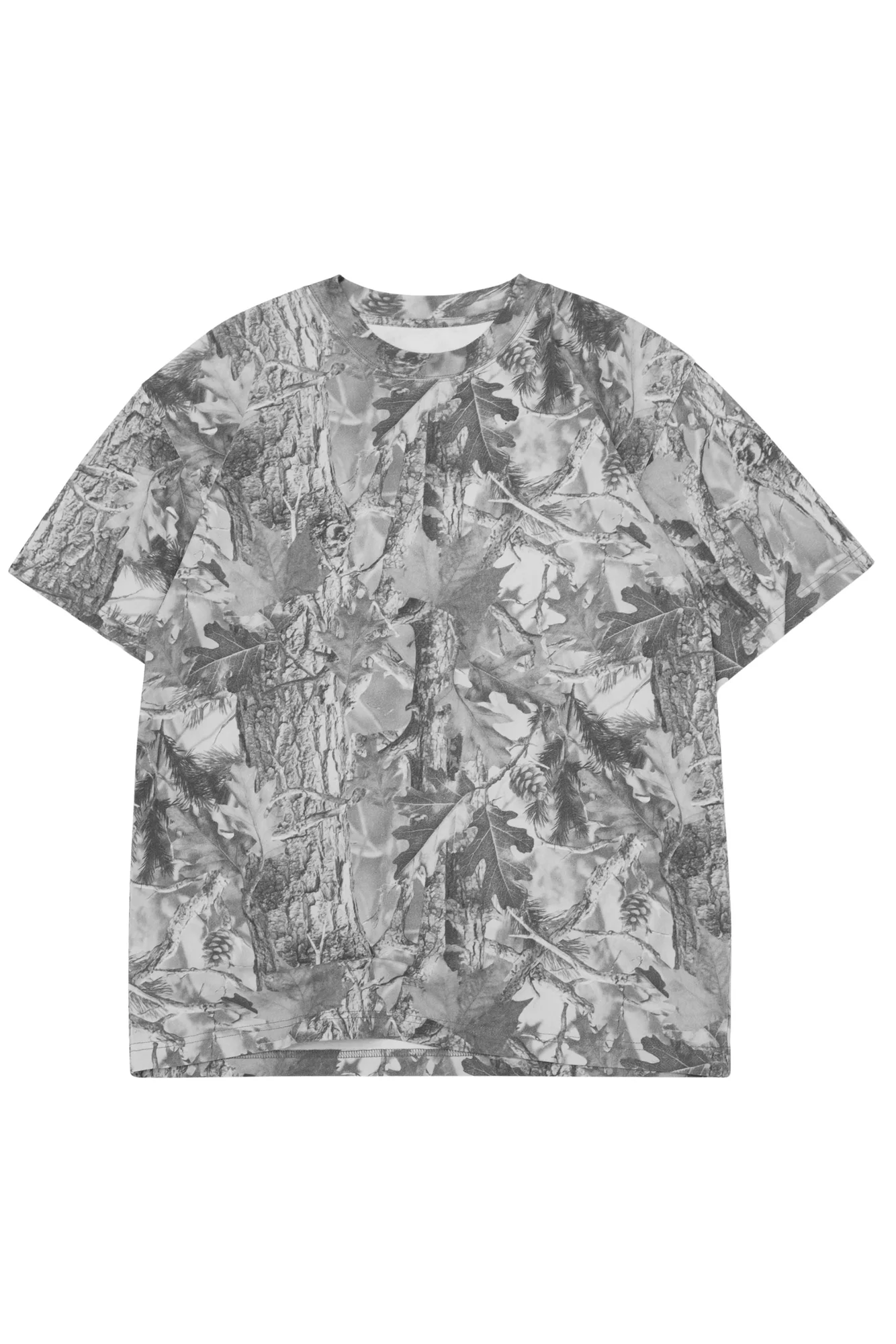 The Reserve Collection CCSSOT 7.5 oz. Oversized Box S/S Tee Vintage Grey Wood Camo front view for custom printing
