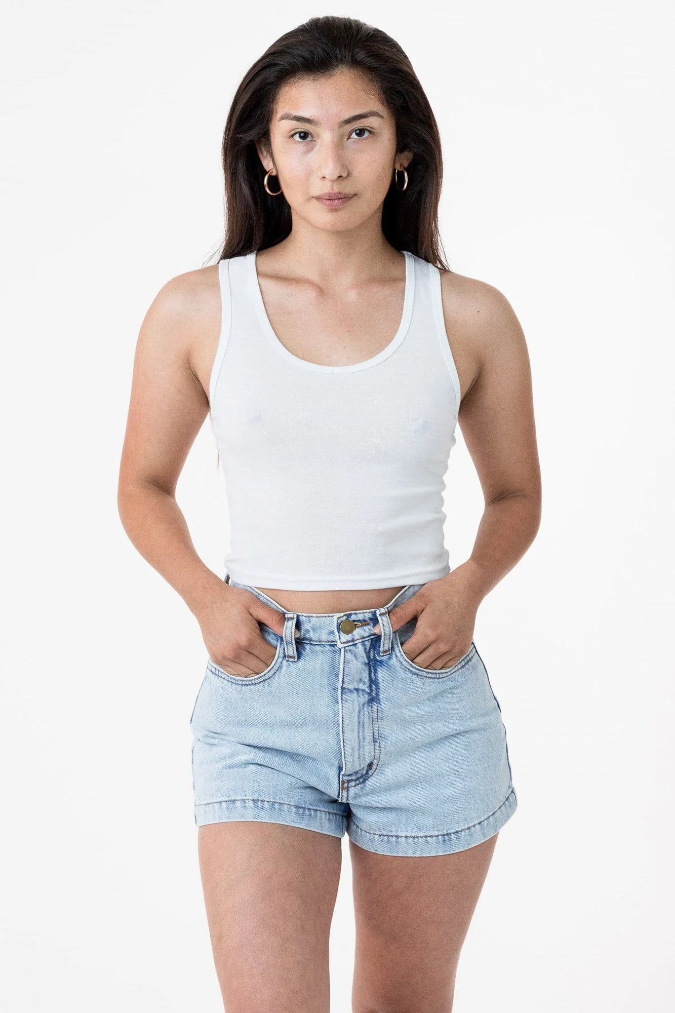 The Reserve Collection 4308 Baby Rib Crop Tank White front view for custom printing