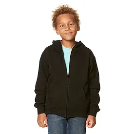 The Reserve Collection 302 Youth Essential Zip Up Hoodie Black front view for custom printing