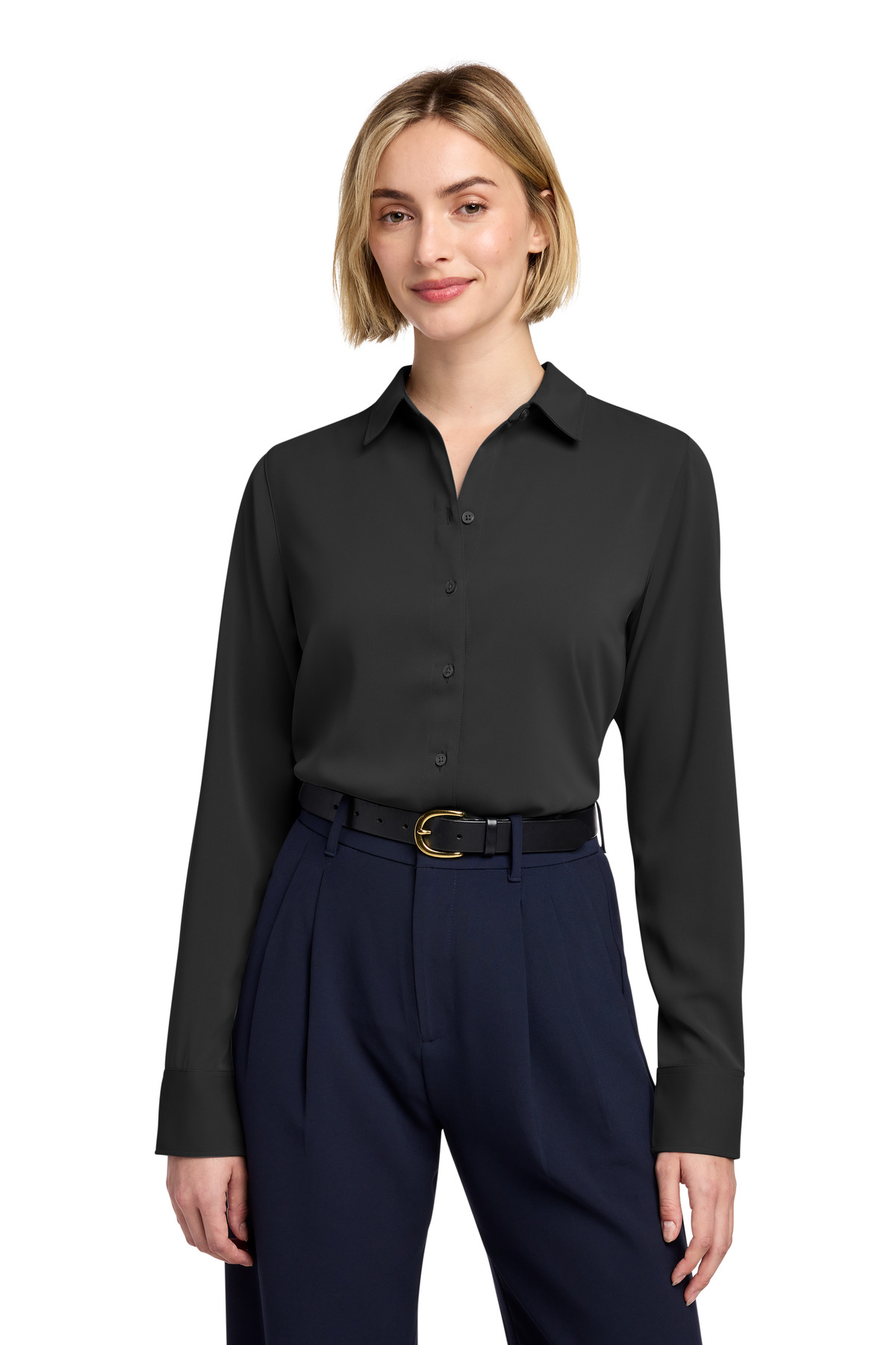 Women's Full-Button Satin Blouse