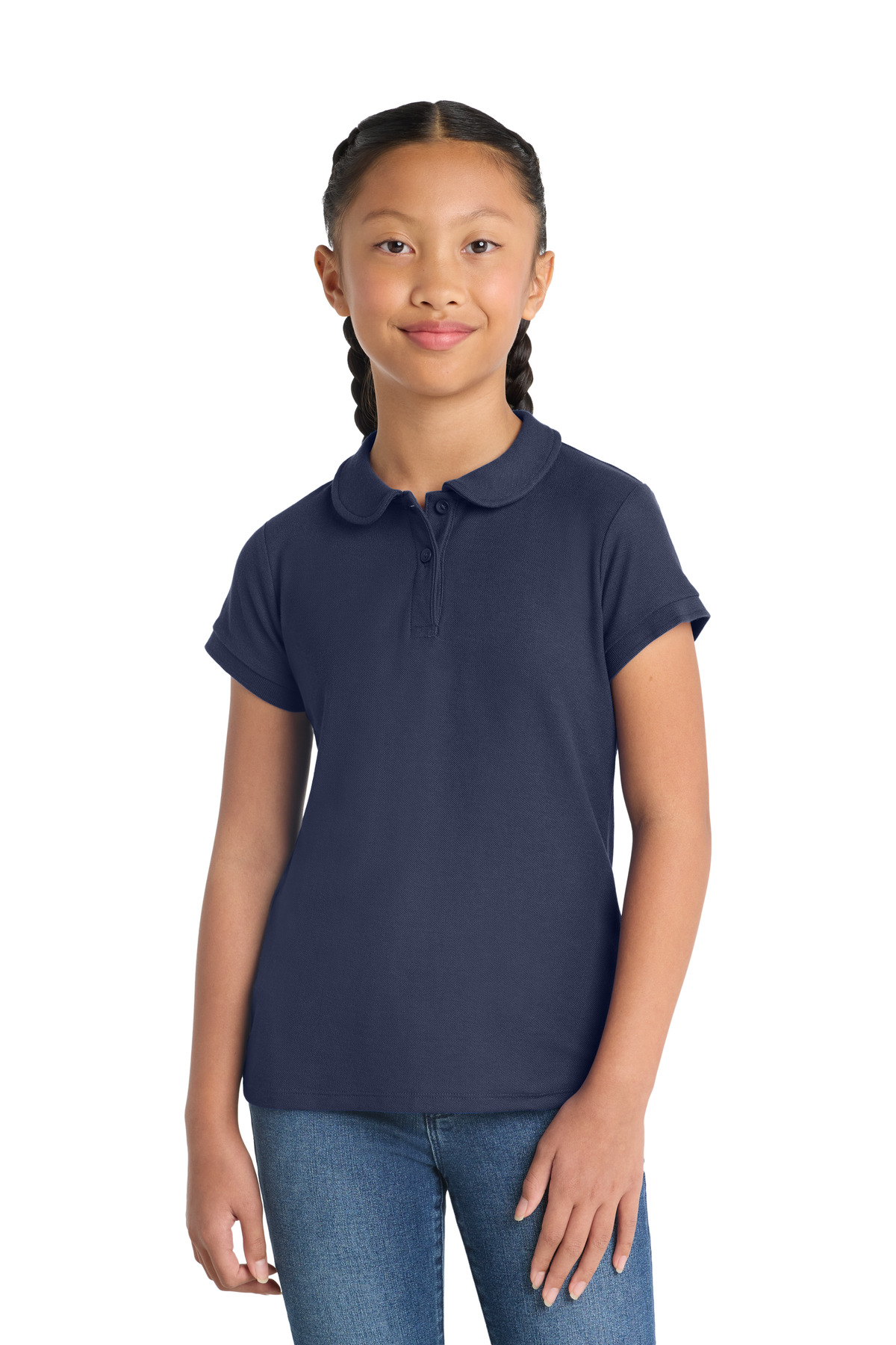 Girls Silk Touch Peter Pan Collar Polo